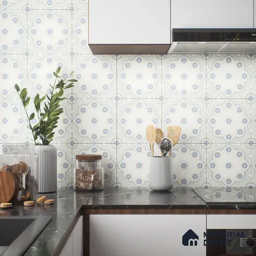 Moroccan Floor & Wall Tile TL 05062 Morissa Light Beige Floral 1 ft x 1 ft Ceramic Matte Finish - 8 mm | Suitable for Bathroom, Kitchen, Balcony | Please Expect a Slight Variation of Pattern