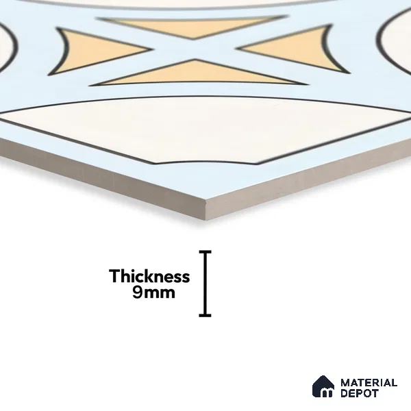 Moroccan Floor & Wall Tile TL 05084 Morissa Light Blue Cross 1 ft x 1 ft Ceramic Matte Finish - 9 mm | Suitable for Bathroom, Kitchen,  Balcony | Please Expect a Slight Variation of Pattern (Sample)