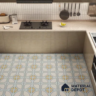 Moroccan Floor & Wall Tile TL 05084 Morissa Light Blue Cross 1 ft x 1 ft Ceramic Matte Finish - 9 mm | Suitable for Bathroom, Kitchen,  Balcony | Please Expect a Slight Variation of Pattern (Sample)