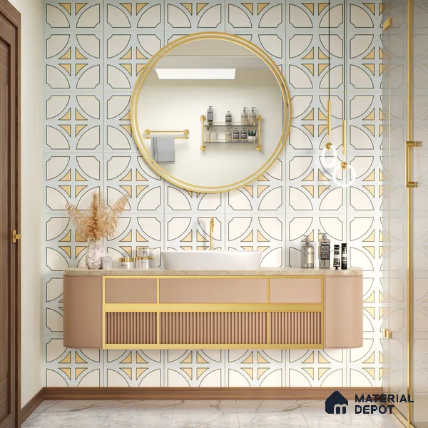 Moroccan Floor & Wall Tile TL 05084 Morissa Light Blue Cross 1 ft x 1 ft Ceramic Matte Finish - 9 mm | Suitable for Bathroom, Kitchen,  Balcony | Please Expect a Slight Variation of Pattern (Sample)