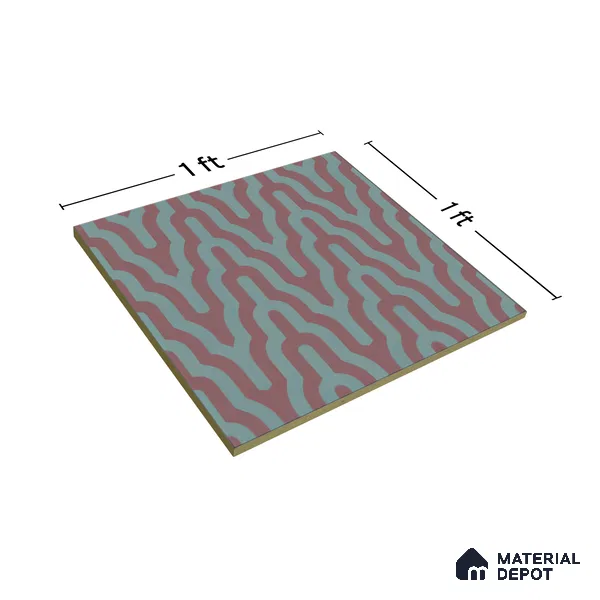 Moroccan Floor & Wall Tile TL 05087 Bauhaus Maroon Tide 1 ft x 1 ft Ceramic Matte Finish - 9 mm | Suitable for Bathroom, Kitchen,  Balcony | Please Expect a Slight Variation of Pattern (Sample)