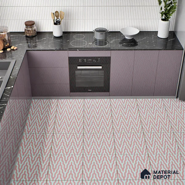 Moroccan Floor & Wall Tile TL 05087 Bauhaus Maroon Tide 1 ft x 1 ft Ceramic Matte Finish - 9 mm | Suitable for Bathroom, Kitchen,  Balcony | Please Expect a Slight Variation of Pattern (Sample)
