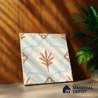 Floral Wall Tile TL 05074 Morissa Marrakech Feather 1 ft x 1 ft Ceramic Matte Finish - 8 mm | Suitable for Bathroom, Kitchen & Balcony | Please Expect a Slight Variation of Pattern (Sample)