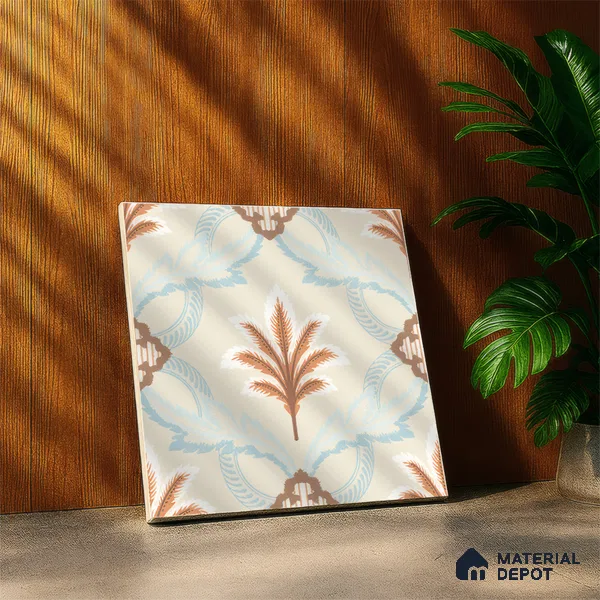 Floral Wall Tile TL 05074 Morissa Marrakech Feather 1 ft x 1 ft Ceramic Matte Finish - 8 mm | Suitable for Bathroom, Kitchen & Balcony | Please Expect a Slight Variation of Pattern (Sample)