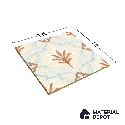 Floral Wall Tile TL 05074 Morissa Marrakech Feather 1 ft x 1 ft Ceramic Matte Finish - 8 mm | Suitable for Bathroom, Kitchen & Balcony | Please Expect a Slight Variation of Pattern (Sample)