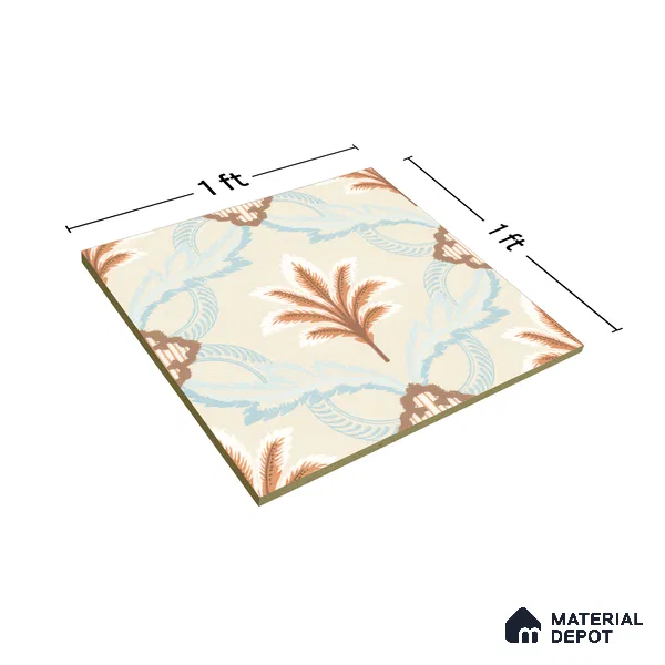 Floral Wall Tile TL 05074 Morissa Marrakech Feather 1 ft x 1 ft Ceramic Matte Finish - 8 mm | Suitable for Bathroom, Kitchen & Balcony | Please Expect a Slight Variation of Pattern (Sample)