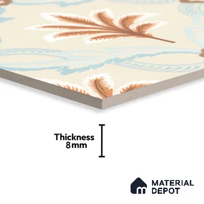 Floral Wall Tile TL 05074 Morissa Marrakech Feather 1 ft x 1 ft Ceramic Matte Finish - 8 mm | Suitable for Bathroom, Kitchen & Balcony | Please Expect a Slight Variation of Pattern (Sample)