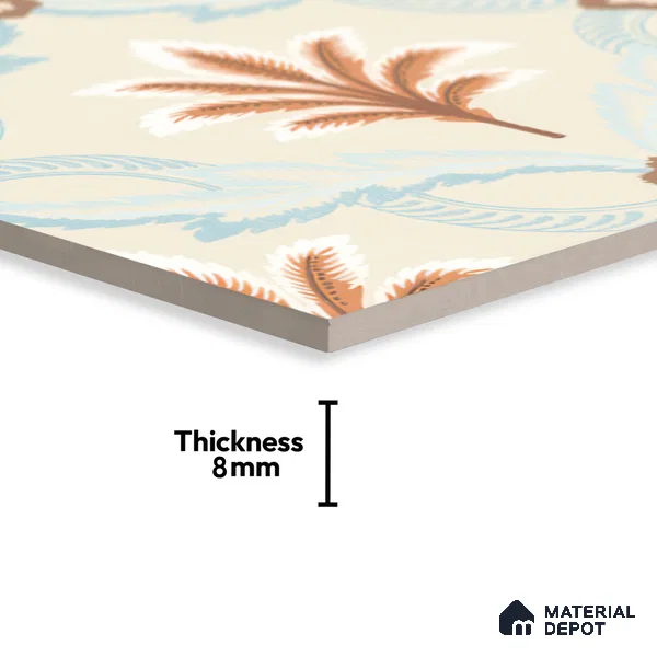 Floral Wall Tile TL 05074 Morissa Marrakech Feather 1 ft x 1 ft Ceramic Matte Finish - 8 mm | Suitable for Bathroom, Kitchen & Balcony | Please Expect a Slight Variation of Pattern (Sample)