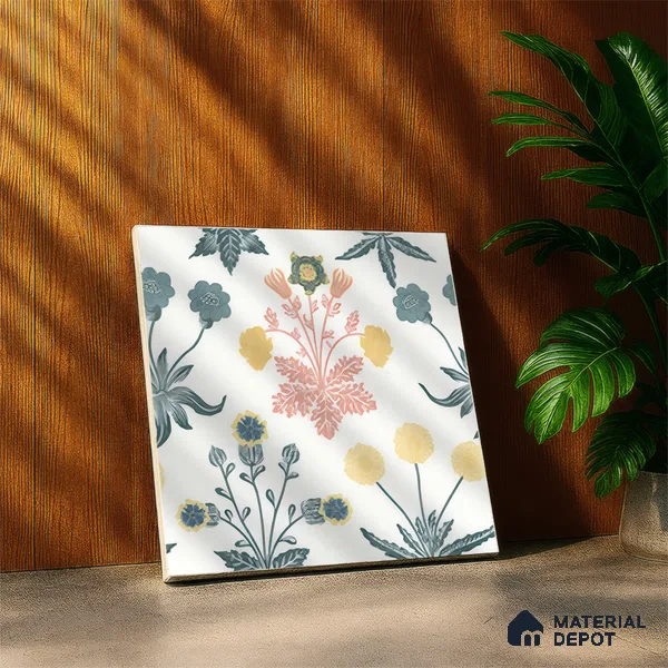 Floral Wall Tile TL 05088 Morissa Mint Frost 1 ft x 1 ft Ceramic Matte Finish - 9 mm | Suitable for Bathroom, Kitchen & Balcony | Please Expect a Slight Variation of Pattern (Sample)