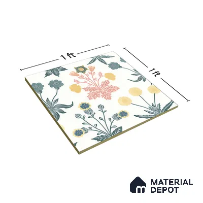 Floral Wall Tile TL 05088 Morissa Mint Frost 1 ft x 1 ft Ceramic Matte Finish - 9 mm | Suitable for Bathroom, Kitchen & Balcony | Please Expect a Slight Variation of Pattern (Sample)