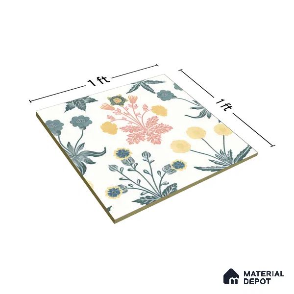 Floral Wall Tile TL 05088 Morissa Mint Frost 1 ft x 1 ft Ceramic Matte Finish - 9 mm | Suitable for Bathroom, Kitchen & Balcony | Please Expect a Slight Variation of Pattern (Sample)