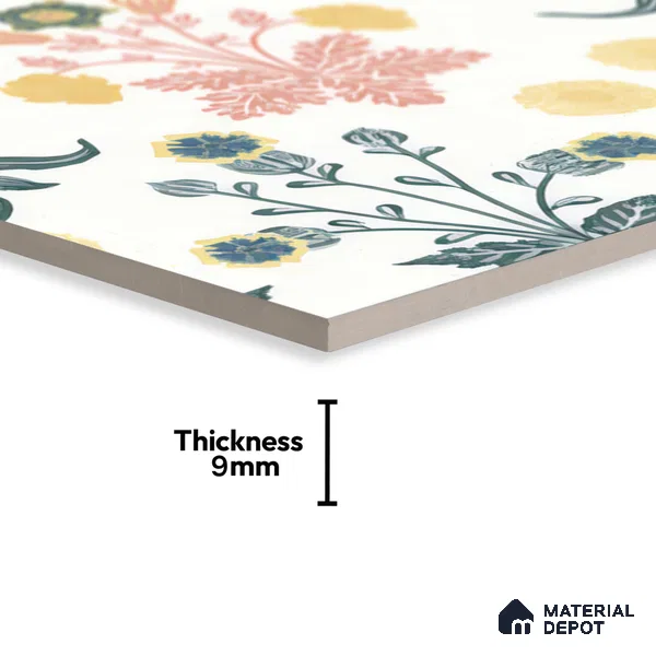 Floral Wall Tile TL 05088 Morissa Mint Frost 1 ft x 1 ft Ceramic Matte Finish - 9 mm | Suitable for Bathroom, Kitchen & Balcony | Please Expect a Slight Variation of Pattern (Sample)