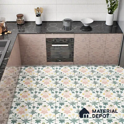 Floral Wall Tile TL 05088 Morissa Mint Frost 1 ft x 1 ft Ceramic Matte Finish - 9 mm | Suitable for Bathroom, Kitchen & Balcony | Please Expect a Slight Variation of Pattern (Sample)