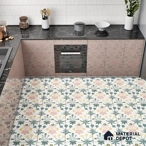 Floral Wall Tile TL 05088 Morissa Mint Frost 1 ft x 1 ft Ceramic Matte Finish - 9 mm | Suitable for Bathroom, Kitchen & Balcony | Please Expect a Slight Variation of Pattern