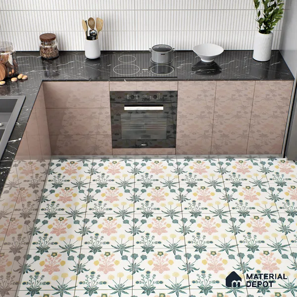 Floral Wall Tile TL 05088 Morissa Mint Frost 1 ft x 1 ft Ceramic Matte Finish - 9 mm | Suitable for Bathroom, Kitchen & Balcony | Please Expect a Slight Variation of Pattern (Sample)