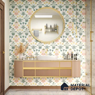 Floral Wall Tile TL 05088 Morissa Mint Frost 1 ft x 1 ft Ceramic Matte Finish - 9 mm | Suitable for Bathroom, Kitchen & Balcony | Please Expect a Slight Variation of Pattern (Sample)