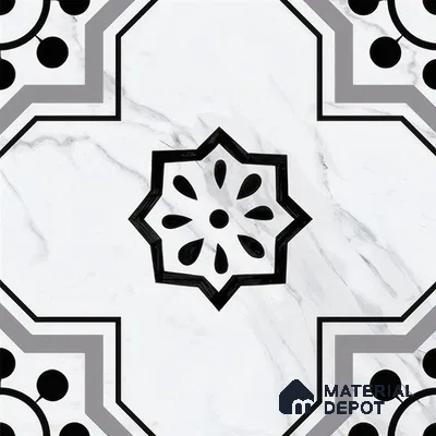 Moroccan Floor & Wall Tile TL 05076 Morissa Monochrome Marbello 1 ft x 1 ft Ceramic Matte Finish - 8 mm | Suitable for Bathroom, Kitchen,  Balcony | Please Expect a Slight Variation of Pattern (Sample)