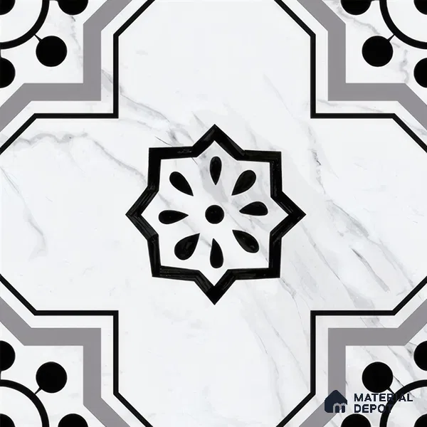 Moroccan Floor & Wall Tile TL 05076 Morissa Monochrome Marbello 1 ft x 1 ft Ceramic Matte Finish - 8 mm | Suitable for Bathroom, Kitchen,  Balcony | Please Expect a Slight Variation of Pattern (Sample)