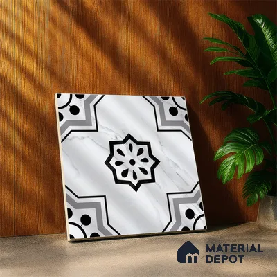 Moroccan Floor & Wall Tile TL 05076 Morissa Monochrome Marbello 1 ft x 1 ft Ceramic Matte Finish - 8 mm | Suitable for Bathroom, Kitchen,  Balcony | Please Expect a Slight Variation of Pattern (Sample)