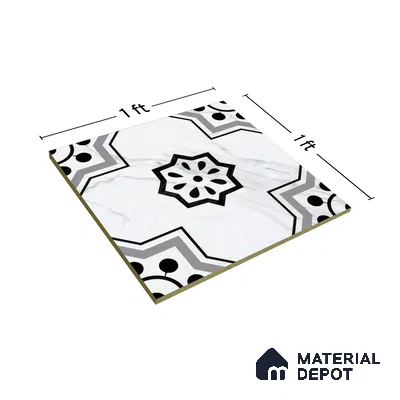 Moroccan Floor & Wall Tile TL 05076 Morissa Monochrome Marbello 1 ft x 1 ft Ceramic Matte Finish - 8 mm | Suitable for Bathroom, Kitchen,  Balcony | Please Expect a Slight Variation of Pattern (Sample)
