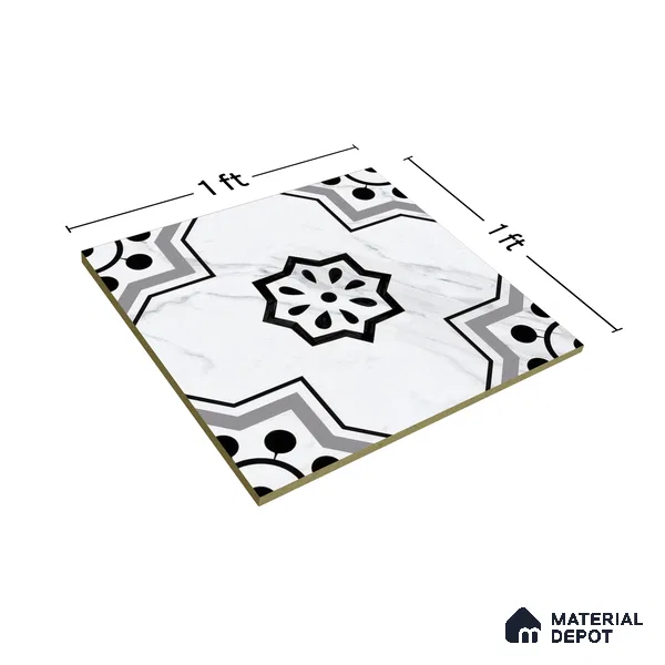 Moroccan Floor & Wall Tile TL 05076 Morissa Monochrome Marbello 1 ft x 1 ft Ceramic Matte Finish - 8 mm | Suitable for Bathroom, Kitchen,  Balcony | Please Expect a Slight Variation of Pattern (Sample)