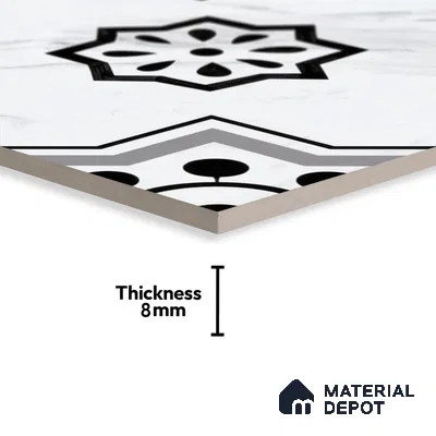 Moroccan Floor & Wall Tile TL 05076 Morissa Monochrome Marbello 1 ft x 1 ft Ceramic Matte Finish - 8 mm | Suitable for Bathroom, Kitchen,  Balcony | Please Expect a Slight Variation of Pattern (Sample)