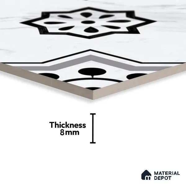 Moroccan Floor & Wall Tile TL 05076 Morissa Monochrome Marbello 1 ft x 1 ft Ceramic Matte Finish - 8 mm | Suitable for Bathroom, Kitchen,  Balcony | Please Expect a Slight Variation of Pattern (Sample)
