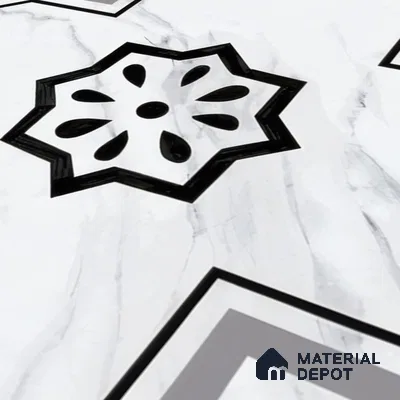 Moroccan Floor & Wall Tile TL 05076 Morissa Monochrome Marbello 1 ft x 1 ft Ceramic Matte Finish - 8 mm | Suitable for Bathroom, Kitchen,  Balcony | Please Expect a Slight Variation of Pattern (Sample)