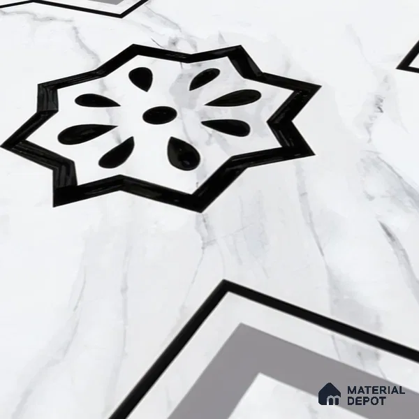Moroccan Floor & Wall Tile TL 05076 Morissa Monochrome Marbello 1 ft x 1 ft Ceramic Matte Finish - 8 mm | Suitable for Bathroom, Kitchen,  Balcony | Please Expect a Slight Variation of Pattern (Sample)