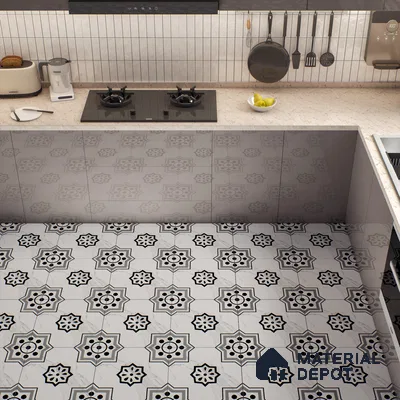 Moroccan Floor & Wall Tile TL 05076 Morissa Monochrome Marbello 1 ft x 1 ft Ceramic Matte Finish - 8 mm | Suitable for Bathroom, Kitchen,  Balcony | Please Expect a Slight Variation of Pattern (Sample)