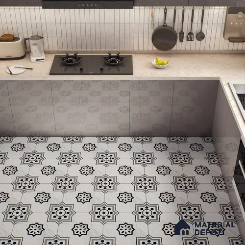 Moroccan Floor & Wall Tile TL 05076 Morissa Monochrome Marbello 1 ft x 1 ft Ceramic Matte Finish - 8 mm | Suitable for Bathroom, Kitchen,  Balcony | Please Expect a Slight Variation of Pattern