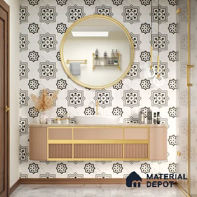 Moroccan Floor & Wall Tile TL 05076 Morissa Monochrome Marbello 1 ft x 1 ft Ceramic Matte Finish - 8 mm | Suitable for Bathroom, Kitchen,  Balcony | Please Expect a Slight Variation of Pattern (Sample)
