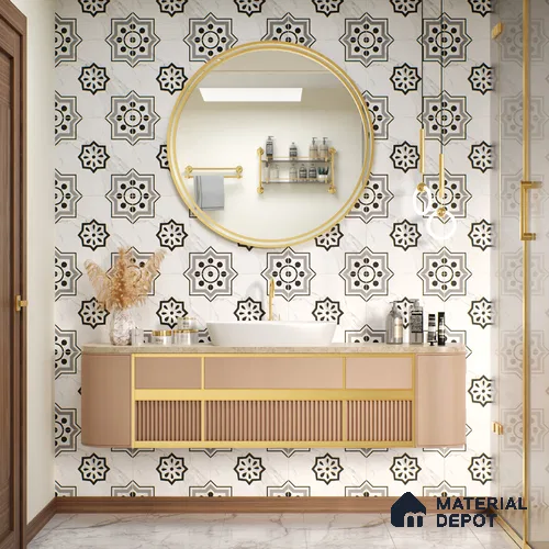Moroccan Floor & Wall Tile TL 05076 Morissa Monochrome Marbello 1 ft x 1 ft Ceramic Matte Finish - 8 mm | Suitable for Bathroom, Kitchen, Balcony | Please Expect a Slight Variation of Pattern
