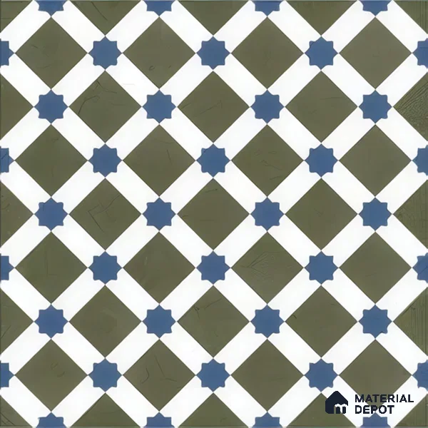 Moroccan Floor & Wall Tile TL 05047 Morissa Olive Star Mosaic 1 ft x 1 ft Ceramic Matte Finish - 7.5 mm | Suitable for Bathroom, Kitchen, Balcony | Please Expect a Slight Variation of Pattern