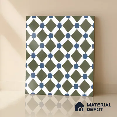 Moroccan Floor & Wall Tile TL 05047 Morissa Olive Star Mosaic 1 ft x 1 ft Ceramic Matte Finish - 7.5 mm | Suitable for Bathroom, Kitchen, Balcony | Please Expect a Slight Variation of Pattern
