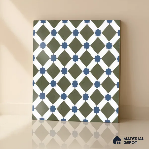 Moroccan Floor & Wall Tile TL 05047 Morissa Olive Star Mosaic 1 ft x 1 ft Ceramic Matte Finish - 7.5 mm | Suitable for Bathroom, Kitchen, Balcony | Please Expect a Slight Variation of Pattern