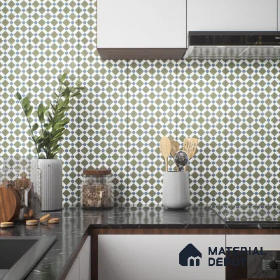 Moroccan Floor & Wall Tile TL 05047 Morissa Olive Star Mosaic 1 ft x 1 ft Ceramic Matte Finish - 7.5 mm | Suitable for Bathroom, Kitchen, Balcony | Please Expect a Slight Variation of Pattern