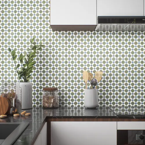 Moroccan Floor & Wall Tile TL 05047 Morissa Olive Star Mosaic 1 ft x 1 ft Ceramic Matte Finish - 7.5 mm | Suitable for Bathroom, Kitchen, Balcony | Please Expect a Slight Variation of Pattern