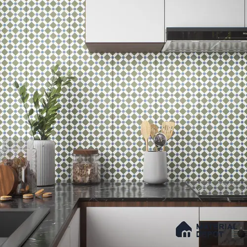 Moroccan Floor & Wall Tile TL 05047 Morissa Olive Star Mosaic 1 ft x 1 ft Ceramic Matte Finish - 7.5 mm | Suitable for Bathroom, Kitchen, Balcony | Please Expect a Slight Variation of Pattern
