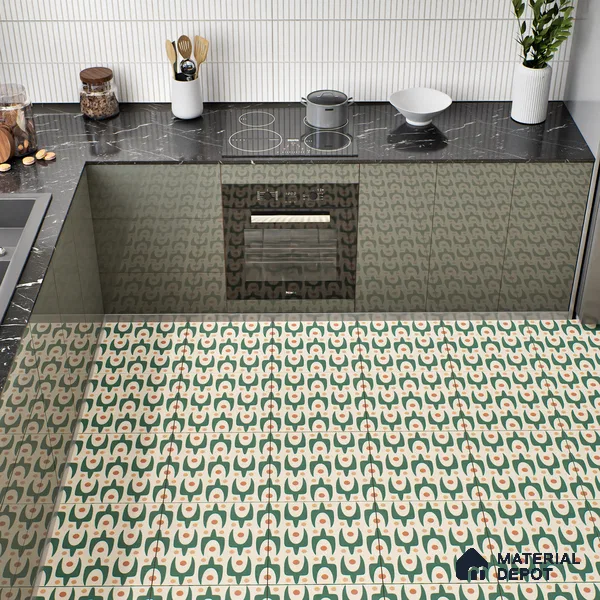 Moroccan Floor & Wall Tile TL 05092 Morissa Pale Olive 1 ft x 1 ft Ceramic Matte Finish - 9 mm | Suitable for Bathroom, Kitchen,  Balcony | Please Expect a Slight Variation of Pattern (Sample)