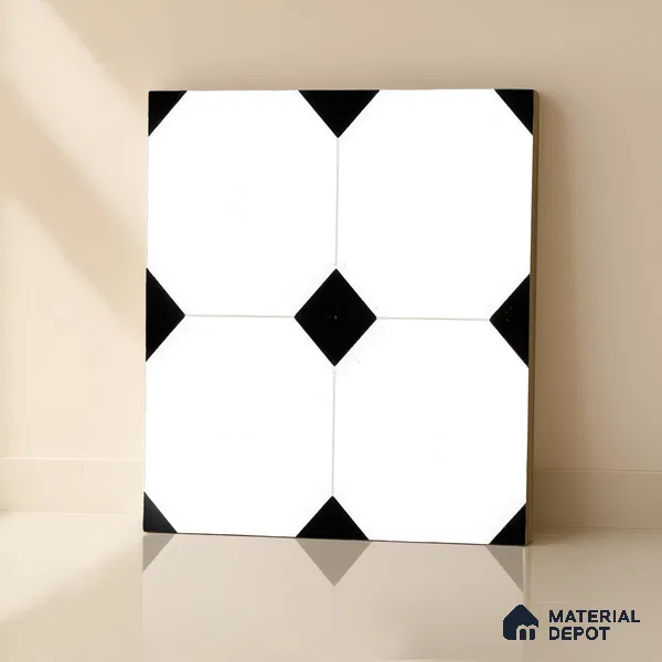 Moroccan Floor & Wall Tile TL 05052 Morissa Pentagon Monochrome Centre 1 ft x 1 ft Ceramic Matte Finish - 7.5 mm | Suitable for Bathroom, Kitchen,  Balcony | Please Expect a Slight Variation of Pattern