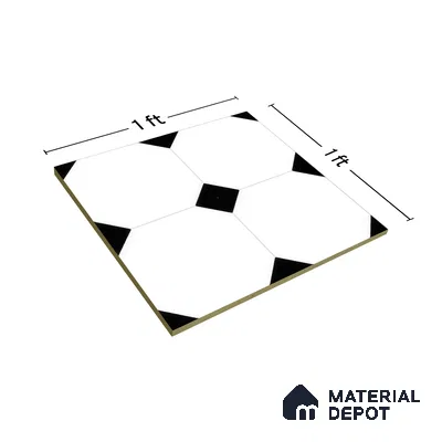 Moroccan Floor & Wall Tile TL 05052 Morissa Pentagon Monochrome Centre 1 ft x 1 ft Ceramic Matte Finish - 7.5 mm | Suitable for Bathroom, Kitchen,  Balcony | Please Expect a Slight Variation of Pattern