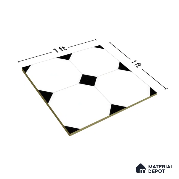Moroccan Floor & Wall Tile TL 05052 Morissa Pentagon Monochrome Centre 1 ft x 1 ft Ceramic Matte Finish - 7.5 mm | Suitable for Bathroom, Kitchen,  Balcony | Please Expect a Slight Variation of Pattern