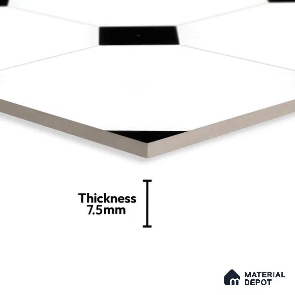 Moroccan Floor & Wall Tile TL 05052 Morissa Pentagon Monochrome Centre 1 ft x 1 ft Ceramic Matte Finish - 7.5 mm | Suitable for Bathroom, Kitchen,  Balcony | Please Expect a Slight Variation of Pattern