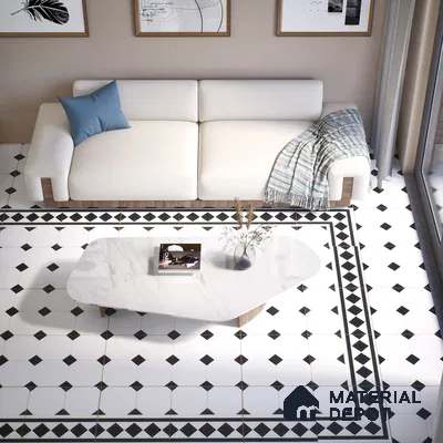 Moroccan Floor & Wall Tile TL 05052 Morissa Pentagon Monochrome Centre 1 ft x 1 ft Ceramic Matte Finish - 7.5 mm | Suitable for Bathroom, Kitchen,  Balcony | Please Expect a Slight Variation of Pattern