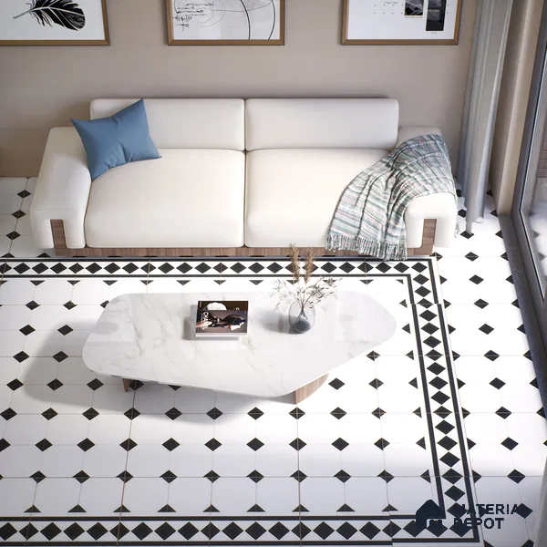 Moroccan Floor & Wall Tile TL 05052 Morissa Pentagon Monochrome Centre 1 ft x 1 ft Ceramic Matte Finish - 7.5 mm | Suitable for Bathroom, Kitchen,  Balcony | Please Expect a Slight Variation of Pattern
