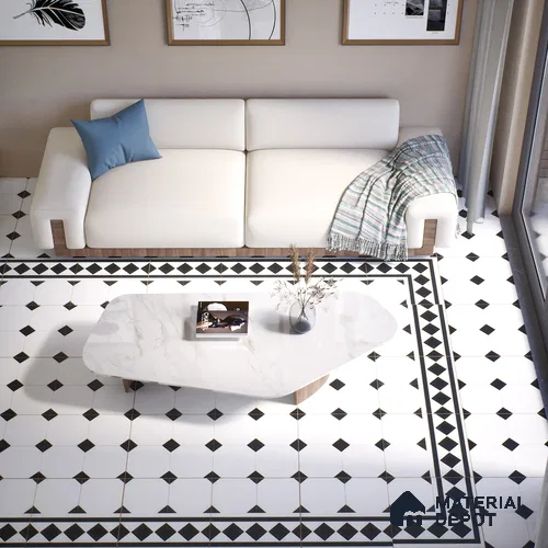 Moroccan Floor & Wall Tile TL 05052 Morissa Pentagon Monochrome Centre 1 ft x 1 ft Ceramic Matte Finish - 7.5 mm | Suitable for Bathroom, Kitchen, Entryway | Please Expect a Slight Variation of Pattern