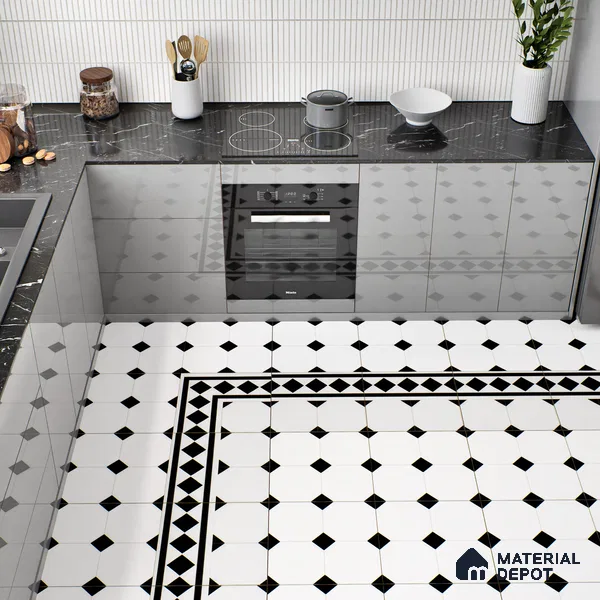 Moroccan Floor & Wall Tile TL 05052 Morissa Pentagon Monochrome Centre 1 ft x 1 ft Ceramic Matte Finish - 7.5 mm | Suitable for Bathroom, Kitchen,  Balcony | Please Expect a Slight Variation of Pattern
