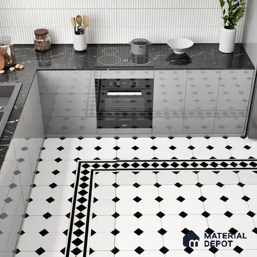 Moroccan Floor & Wall Tile TL 05052 Morissa Pentagon Monochrome Centre 1 ft x 1 ft Ceramic Matte Finish - 7.5 mm | Suitable for Bathroom, Kitchen, Balcony | Please Expect a Slight Variation of Pattern