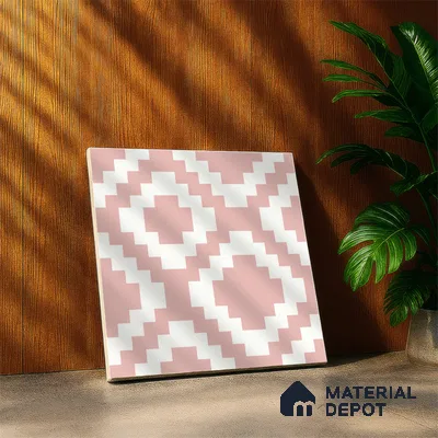 Moroccan Floor & Wall Tile TL 05078 Morissa Pink Stair 1 ft x 1 ft Ceramic Matte Finish - 8 mm | Suitable for Bathroom, Kitchen,  Balcony | Please Expect a Slight Variation of Pattern (Sample)